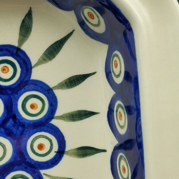 Polish Pottery Peacock Leaves 10" Baker Rectangular Octagonal BakingServing Dish - Picture 11 of 11